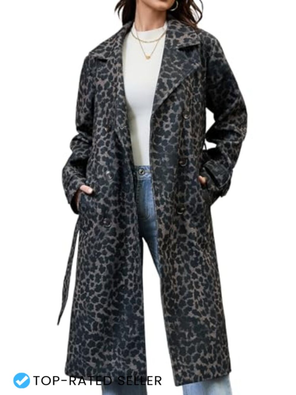 Women's Double Breasted Belted Overcoat Polyester Blend Long Coat